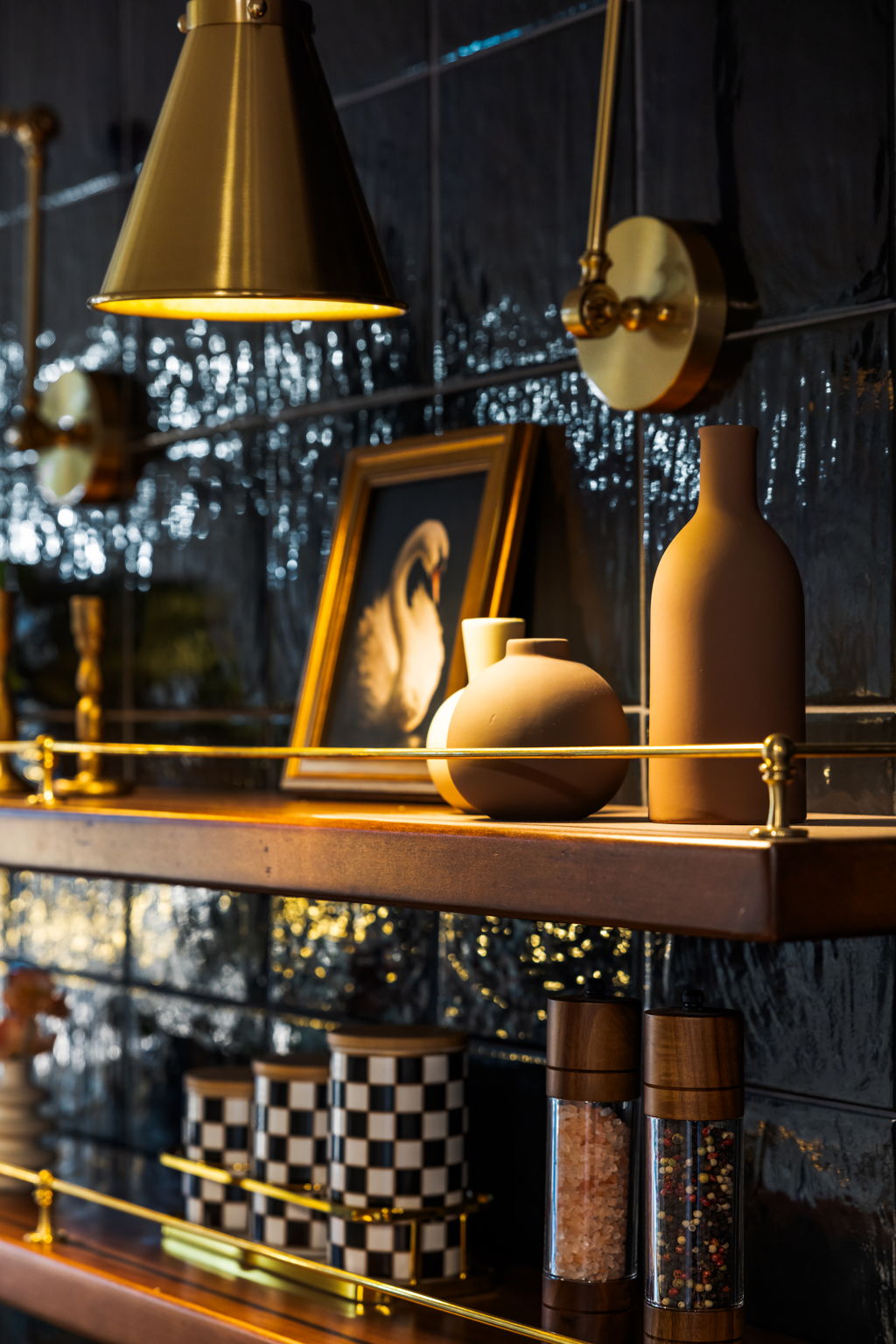 132 Prospect Street · Open shelving and brass lighting
