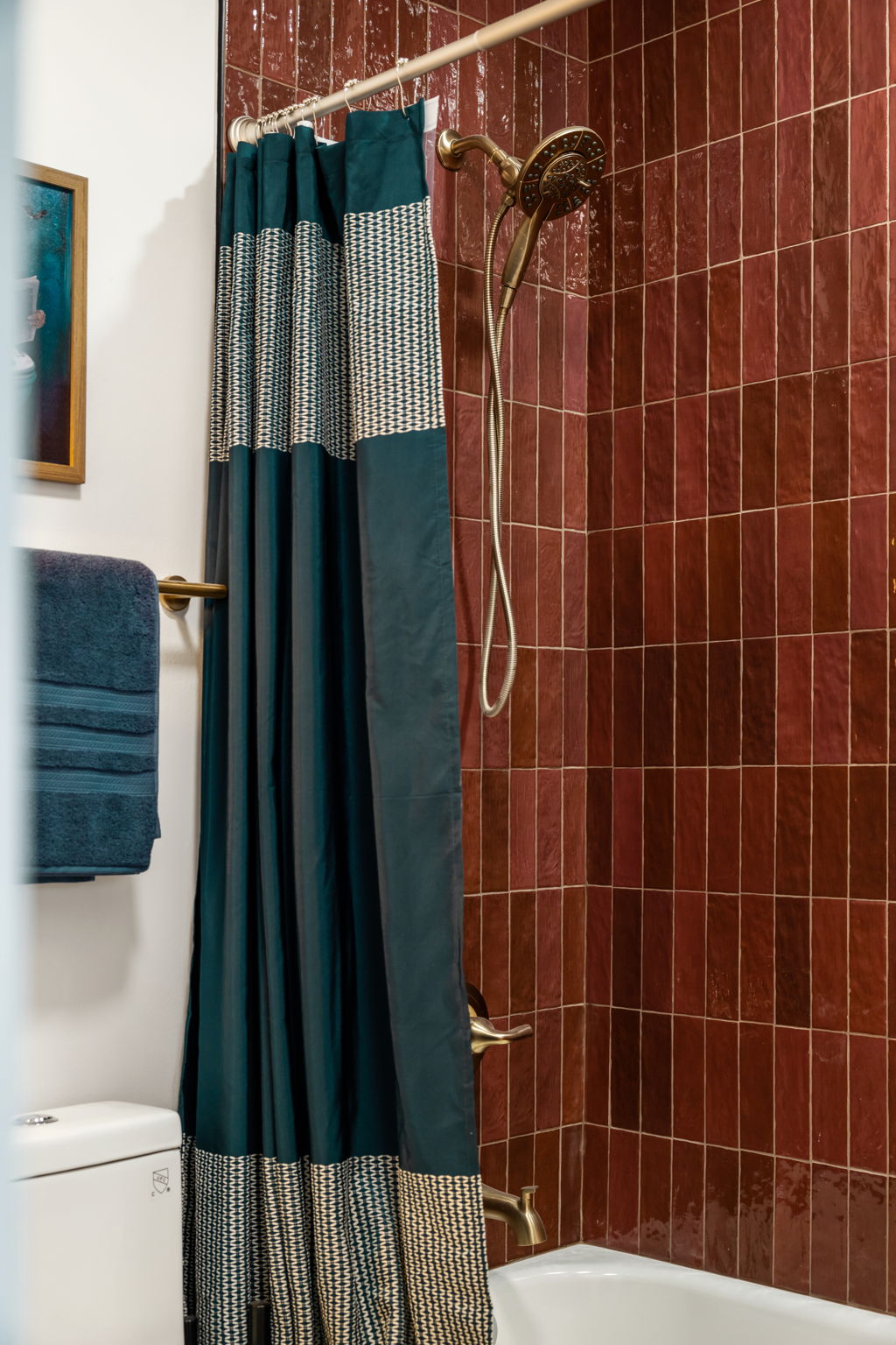 132 Prospect Street · Bathroom tile and brass fixtures